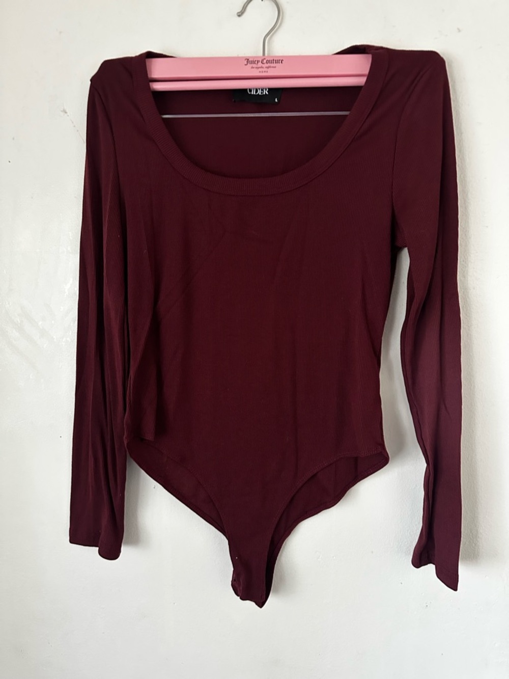 Cider Long Sleeve Scoop Neck Bodysuit - Burgundy